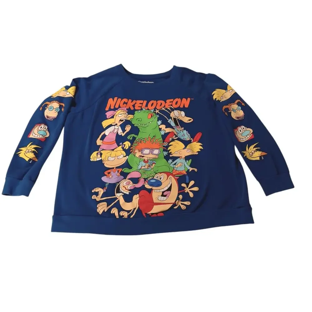 VINTAGE 90s NICKELODEON Sweatshirt Top Youth 2X Cartoon Wornin Pop Culture 1990s
